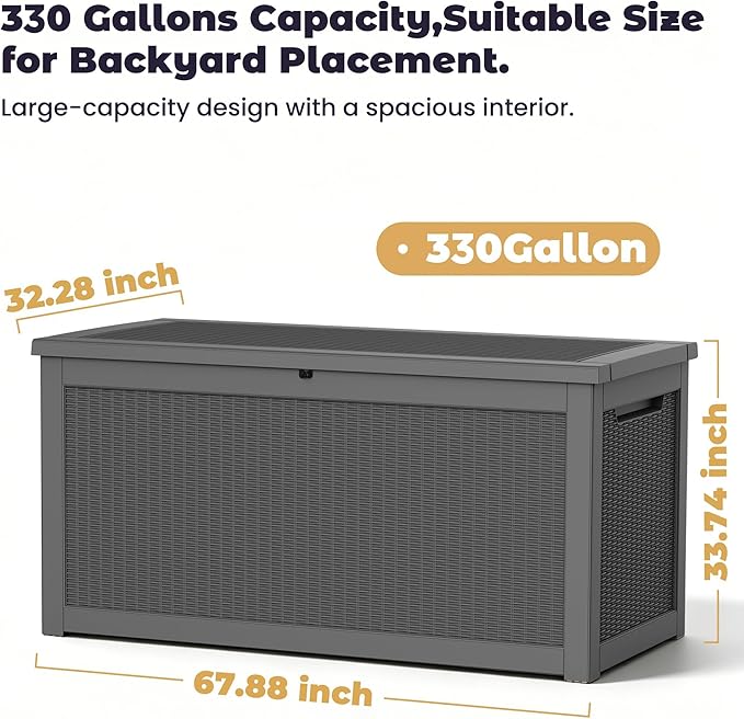 PatioZen 330 Gallon Outdoor Storage Box, Heavy Duty Resin Large Deck Box - Image 2