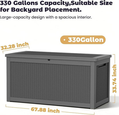PatioZen 330 Gallon Outdoor Storage Box, Heavy Duty Resin Large Deck Box - Image 2