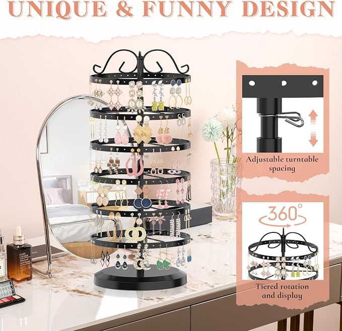 iDavosic.ly 6 Tier Metal Rotating Earring Holder Organizer Stand, Display Tree - Image 5