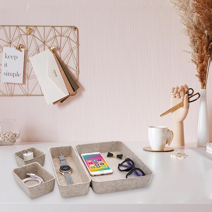 Welaxy 8pc Nordic Minimalist Desk Organizer Tray Beige Oatmeal Storage - Image 5