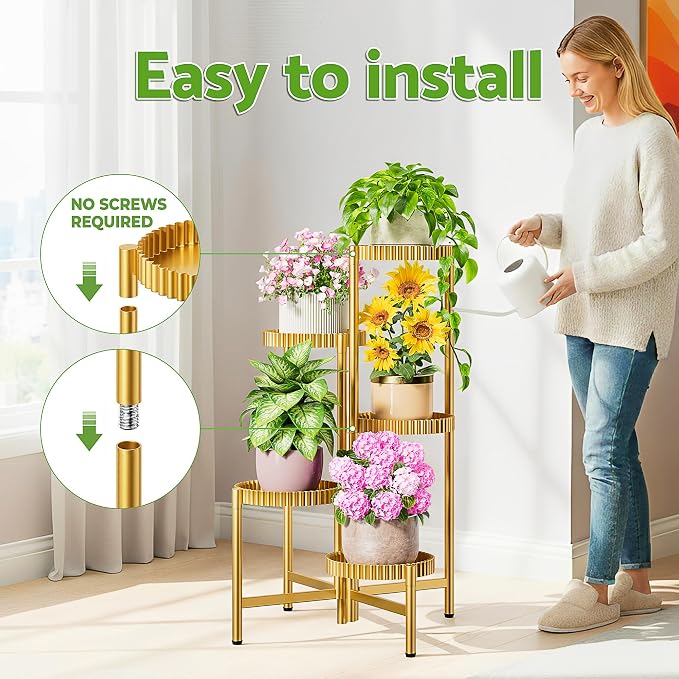 5 Tier Large Plant Stand Indoor, 7.9 Inch Wide Tall Corner Metal Plant Stands - Image 6