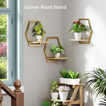 3 Pack Solid Wood & Metal Framework Wall Plant Stands, 9 inch Natural Wood - Image 8
