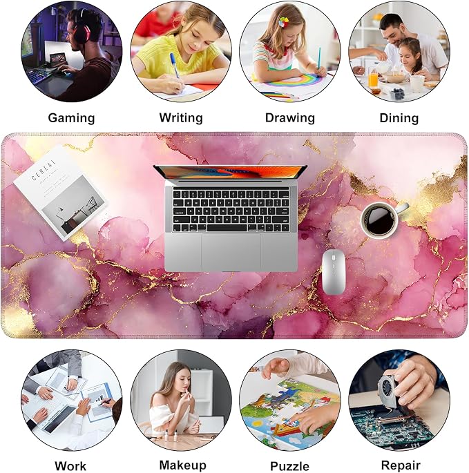 Pink Marble Ink Mouse Pad – Large Extended Desk Mat 35.43 x 15.75 in – Elegant - Image 9