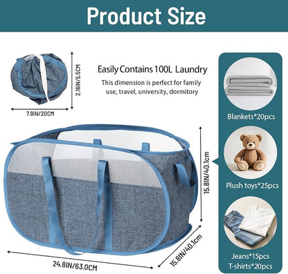 100L Collapsible Laundry Baskets, Tear Proof Pop Up Laundry Hamper - Image 4