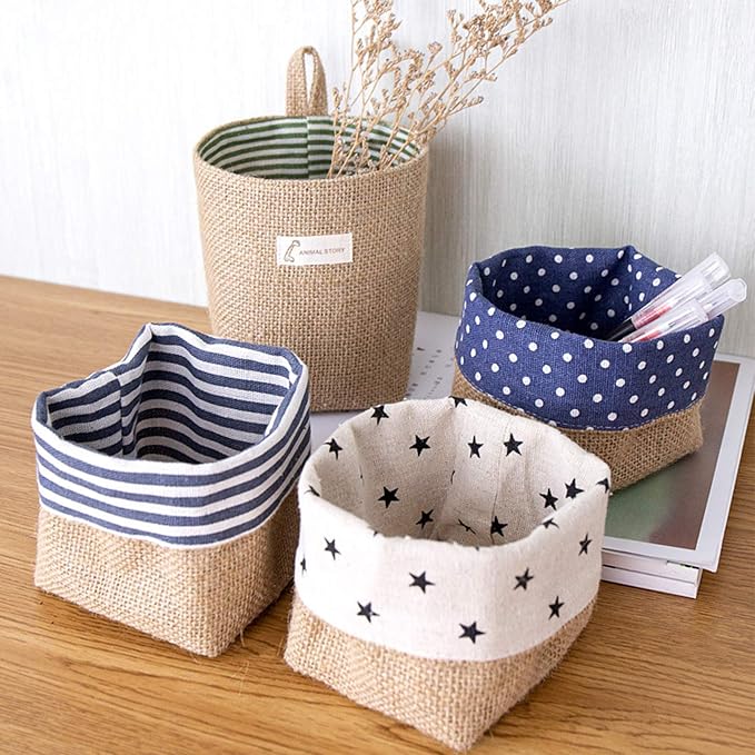 Foraineam 6 Pack Mini Hanging Storage Bag Cotton Linen Decorative Wall-Hanging - Image 4
