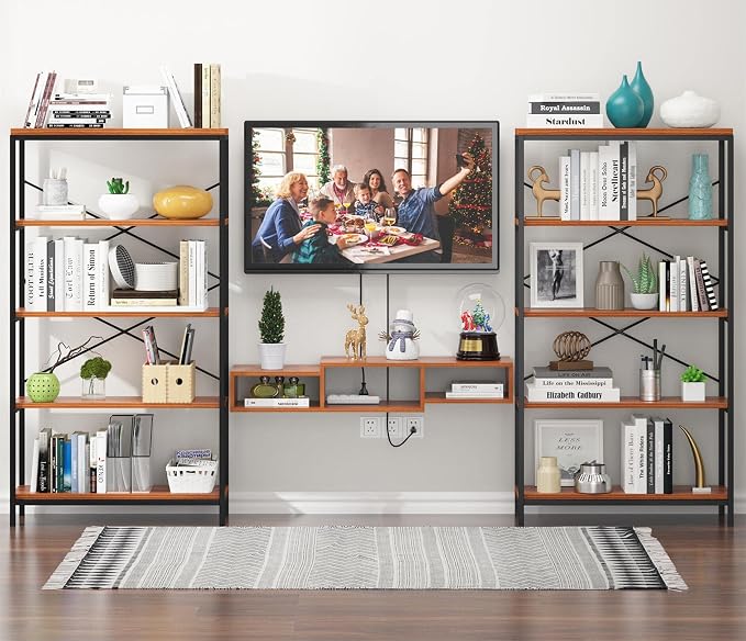 Himimi Industrial Bookshelf 5-Tier Set of 2, Bookcase 58" H Ladder Shelf - Image 5