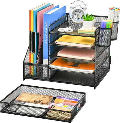Marbrasse Desk Organizer with File Holder, 5-Tier Paper Letter Tray Organizer - Image 2