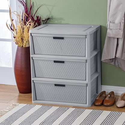 Gray Wide Storage Tower, 3 Drawer Plastic Organizer - Image 9
