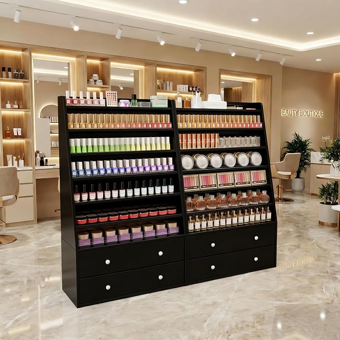 Nail Polish Rack with 2 Drawers, Salon Display & Storage Cabinet with Acrylic - Image 7