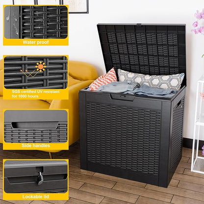 30 Gallon Wicker Pattern Resin Deck Box, Lockable Patio Outdoor Storage Box - Image 2
