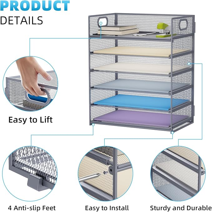 Marbrasse 6 Tier Paper Organizer Letter Tray - Image 4