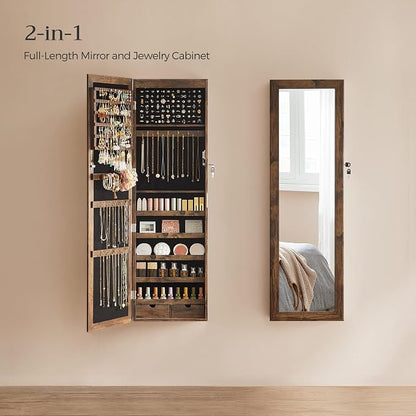 SONGMICS 6 LEDs Mirror Jewelry Cabinet, 47.2-Inch Tall Lockable Wall or Door - Image 3