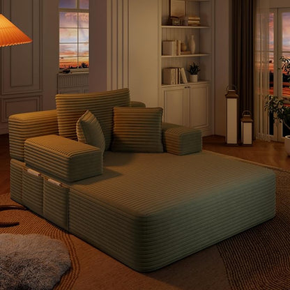 2-in-1 Convertible Chaise Lounge Indoor, 60.2" Corduroy Upholstered Chaise - Image 8