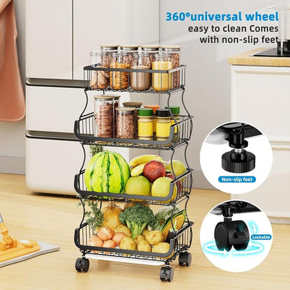 Simple Trending 4 Tier Rolling Cart, Stackable Fruit Vegetable Basket - Image 3