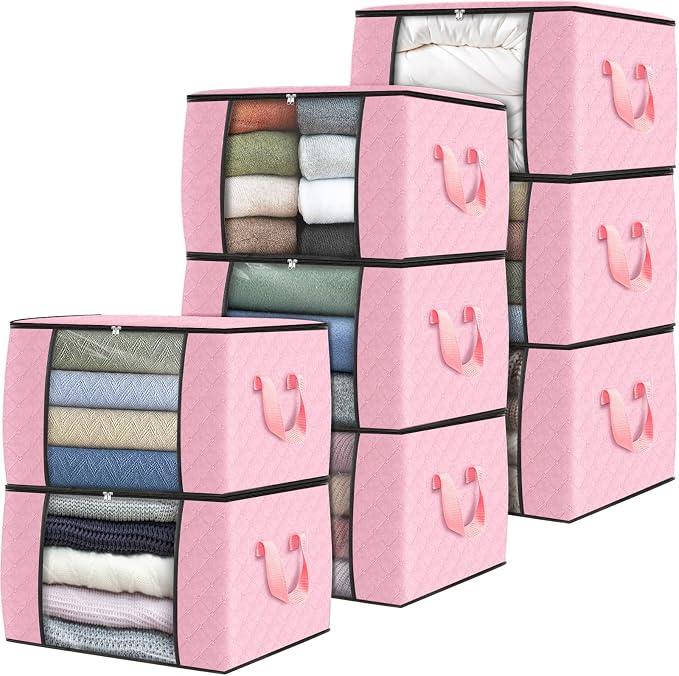 Fab totes 8 Pack Clothes Storage, Foldable Thick Fabric Blanket Storage Bags by Fabtotes