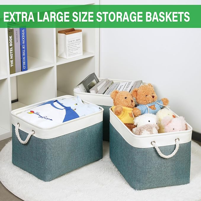 Bidtakay Large Storage Baskets for Shelves 3 Pack Fabric Storage Bins for - Image 3