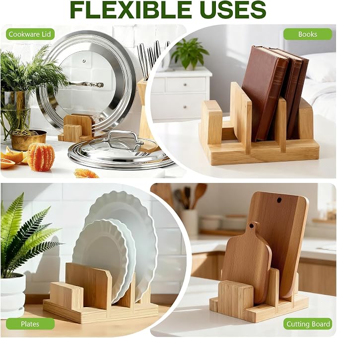 Bamboo Pot Lid Holder, Cutting Board Organizer Holder, Dish Plate Pot Lids - Image 4