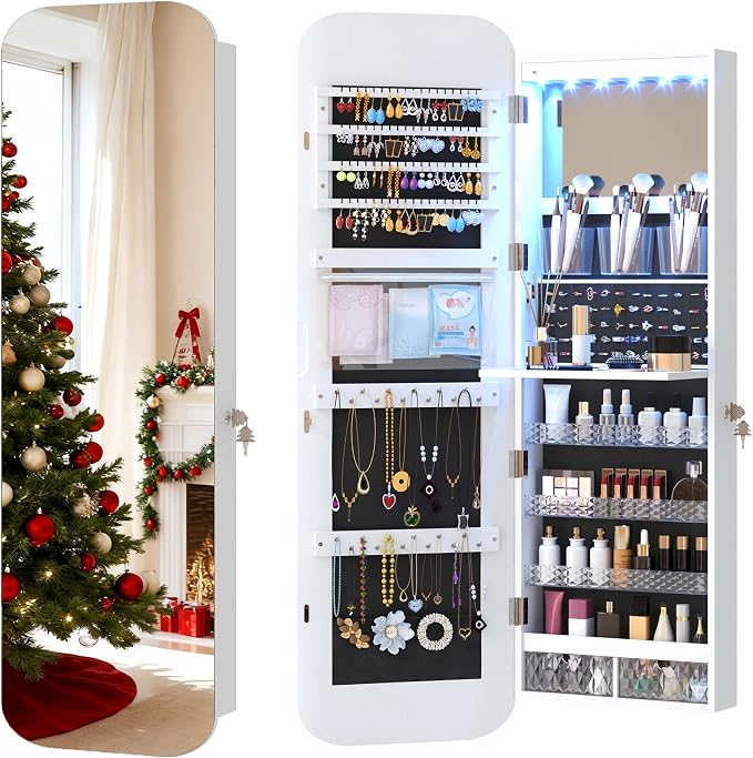 Vlsrka 47.2" LED Mirror Jewelry Cabinet, Wall/Door Mounted Full Length Mirror by VlsrkaFurniture