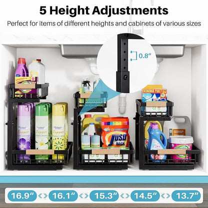 1 Packs 2 Tier Under Sink Organizers, Sliding Pull Out Cabinet Organizer - Image 6