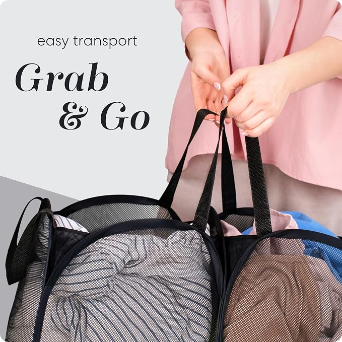 Handy Laundry Double Pop Up Hamper, 2 Section Mesh Basket, 44 Gal Foldable - Image 7