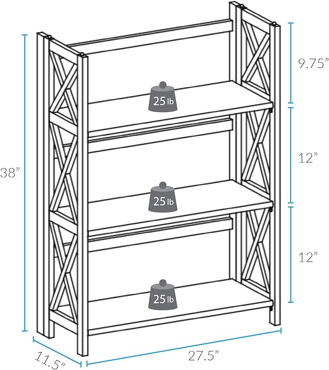 Casual Home Montego 3-Shelf Folding Bookcase, 27.5" Wide - Image 3