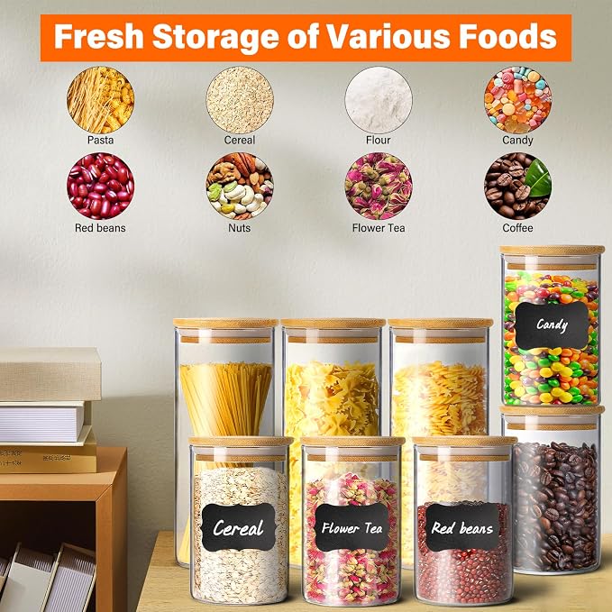 Glass Jars with Bamboo Lids Set of 12, Glass Storage Containers with Airtight - Image 5