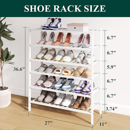 Smiry Bamboo Shoe Rack for Closet, 6 Tier Wooden Stackable Shoe Organizer - Image 2