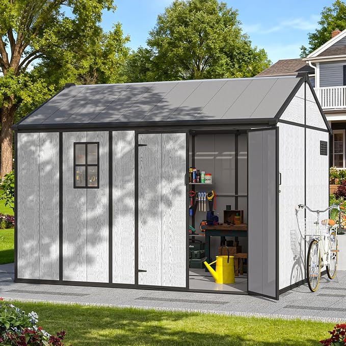 10 x 8 FT Plastic Outdoor Garden Shed, All-Weather Resin Storage Shed by DNYKER