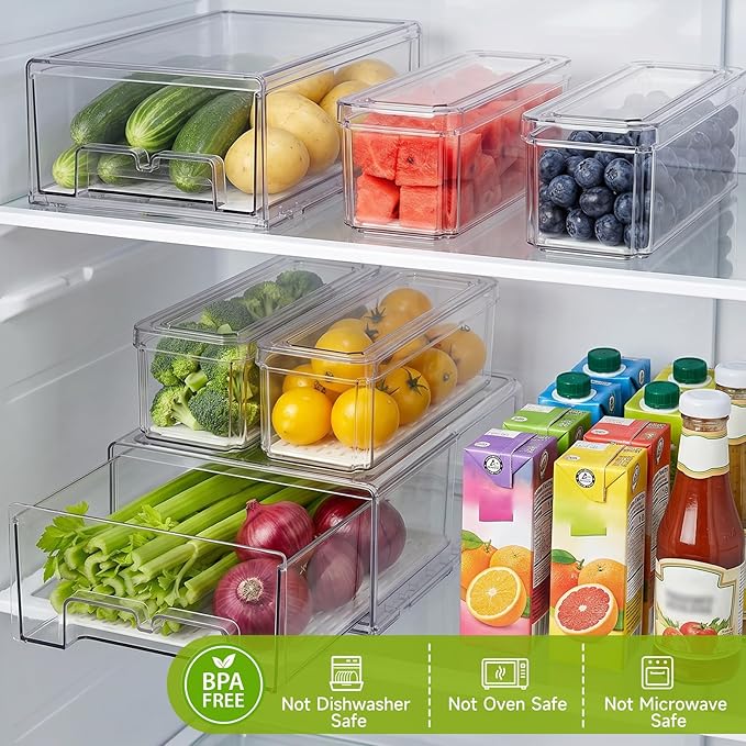 6Pack Fridge Organizers and Storage, Stackable Fridge Organizer Bins - Image 3