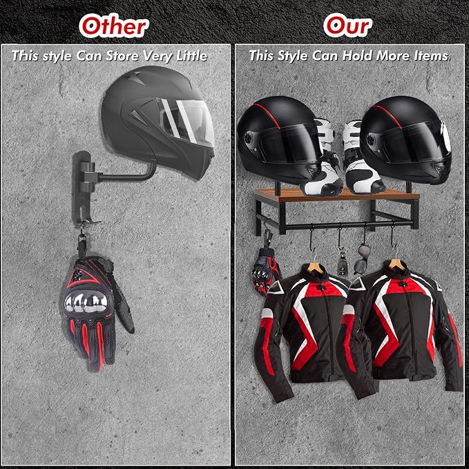 Motorcycle Helmet Holder Wall Mount, Gear Storage Rack - Image 8