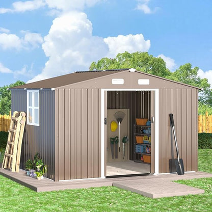 ALAULM 10'x8' Outdoor Storage Shed Outdoor Galvanized Metal Tool Shed by ALAULM