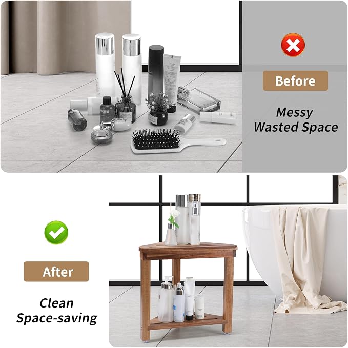 Boulphia Shower Foot Rest 14in, Acacia Wood Shower Stool - Image 4