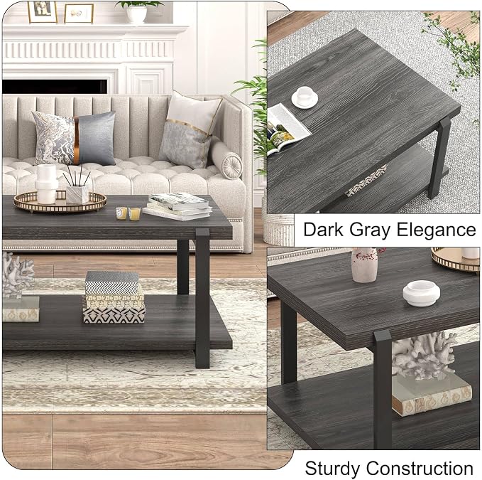 FOLUBAN Modern Coffee Table, Rustic Wood Center Table - Image 6