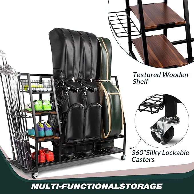 Golf Bags Storage Garage Organizer, Golf Bag Rack Fits 2/3 Golf Bags and Golf - Image 2