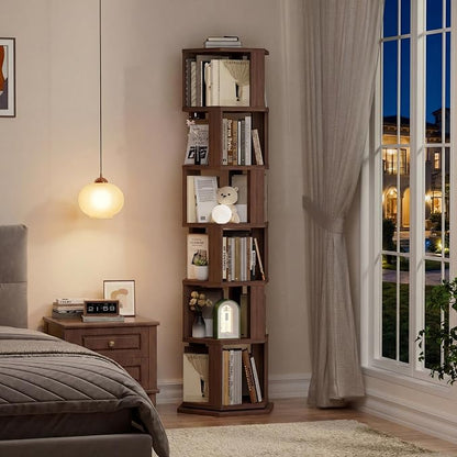 Rotating Bookshelf Tower, 6 Tier Solid Wood Spinning Rolling Book Shelf | - Image 5