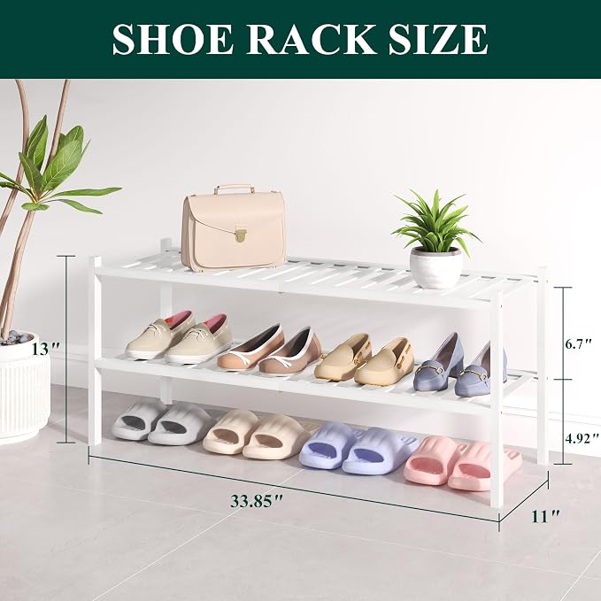 Smiry Bamboo Shoe Rack for Closet, 2 Tier Long Wooden Stackable Shoe Organizer - Image 2
