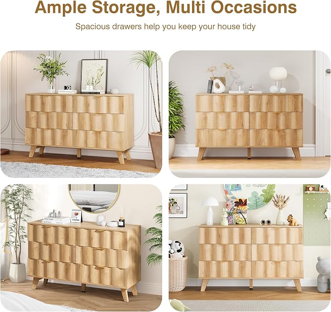 6 Drawer Dresser, Modern Fluted Storage Dresser - Image 8