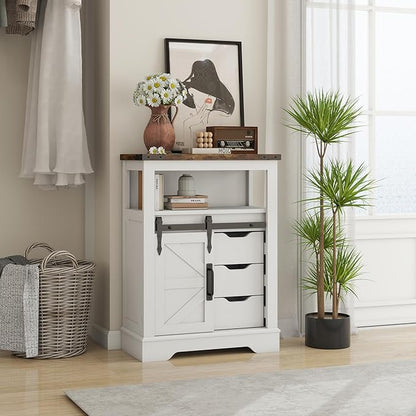 Panana Farmhouse Bathroom Floor Cabinet, Sliding Barn 3 Drawers & 1 Door - Image 5