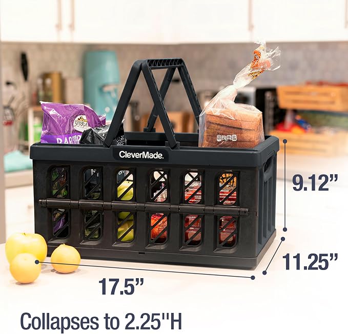 CleverMade Collapsible Shopping Basket, 3PK - 24L Reusable Plastic Grocery - Image 4