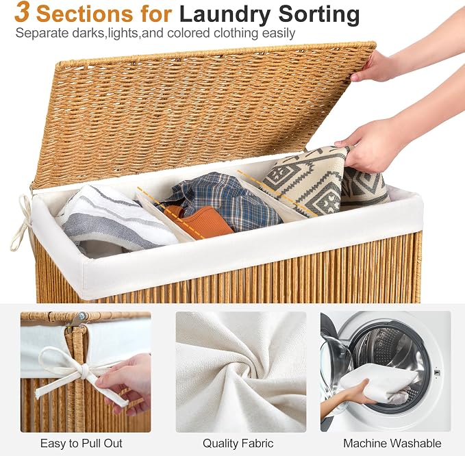 WOWLIVE Laundry Hamper with Wheels, 160L Handwoven Rolling Laundry Basket 3 - Image 5