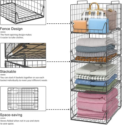 Stackable Closet Organizers and Storage Bins 4 Pack, Sturdy Metal Clothes - Image 8
