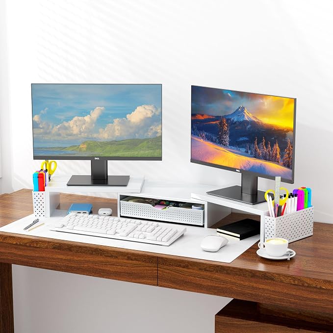 Spacrea Metal Desk Organizers and Accessories, Dual Monitor Stand Riser - Image 4