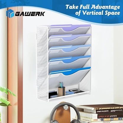 6 Tier Hanging File Organizer, Mesh Wall File Holder Paper Folder Rack - Image 5