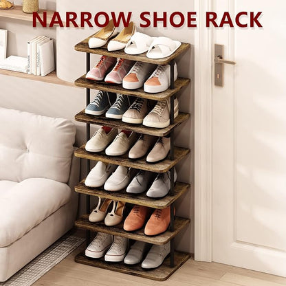 AZERPIAN Shoe Rack Storage Vertical Narrow Shoe Organizer Shelf 7 Tier | Metal - Image 5