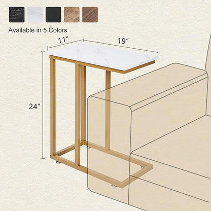 VECELO C Shaped End Side Table for Sofa Couch and Bed Snack TV Tray for Living - Image 3