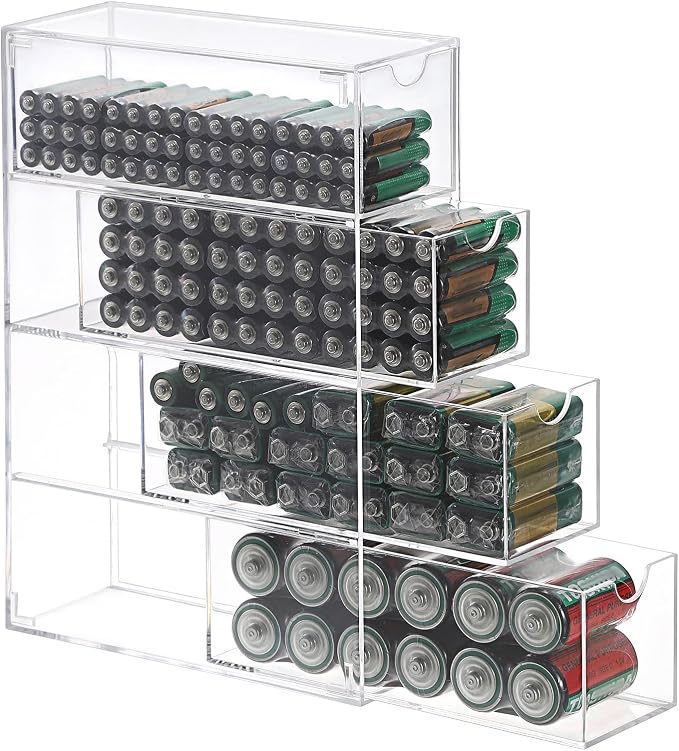 BTSKY 1 Pack Clear Acrylic Battery Storage Organizer by BTSKY