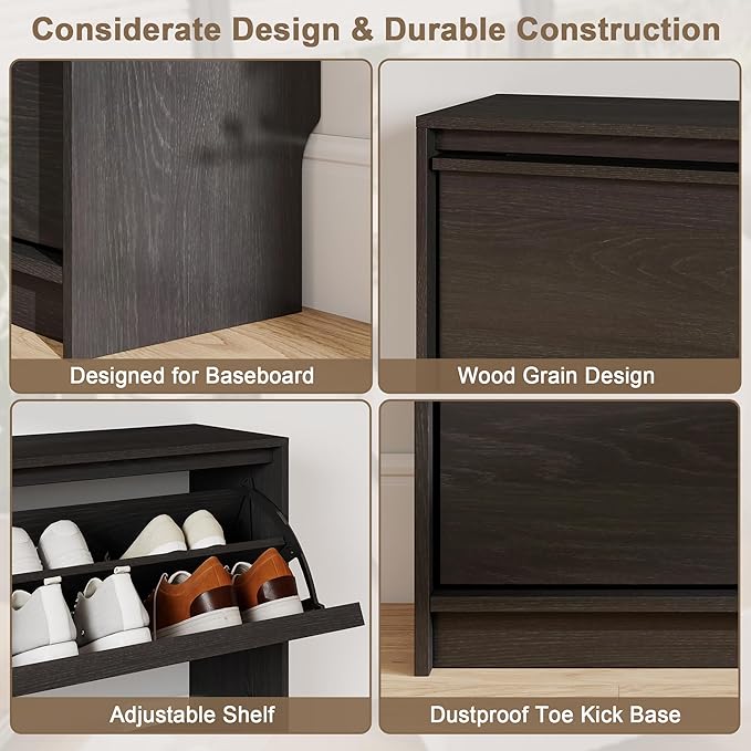 Shoe Cabinet with 3 Flip Drawers, 23.62" W Narrow Shoe Storage Cabinet - Image 5