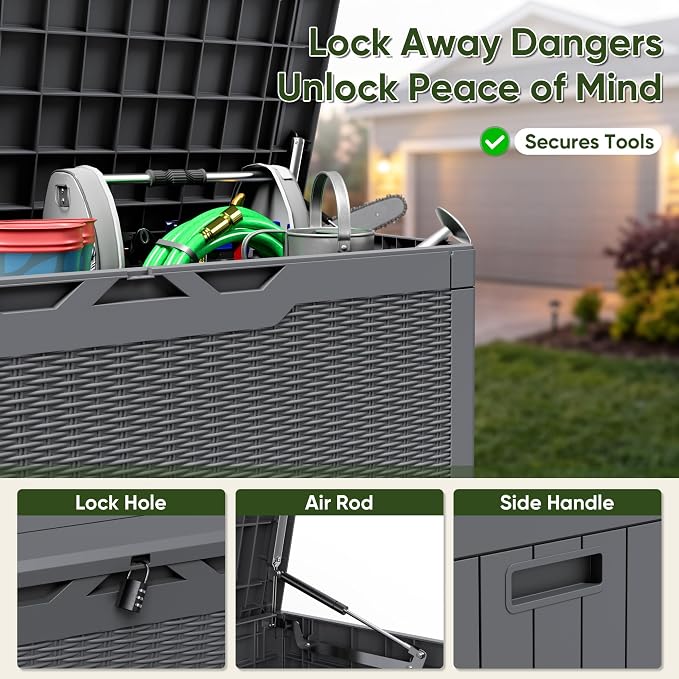 Flamaker Outdoor Storage Box 100 Gallon Waterproof Resin Deck Box Delivery Box - Image 2