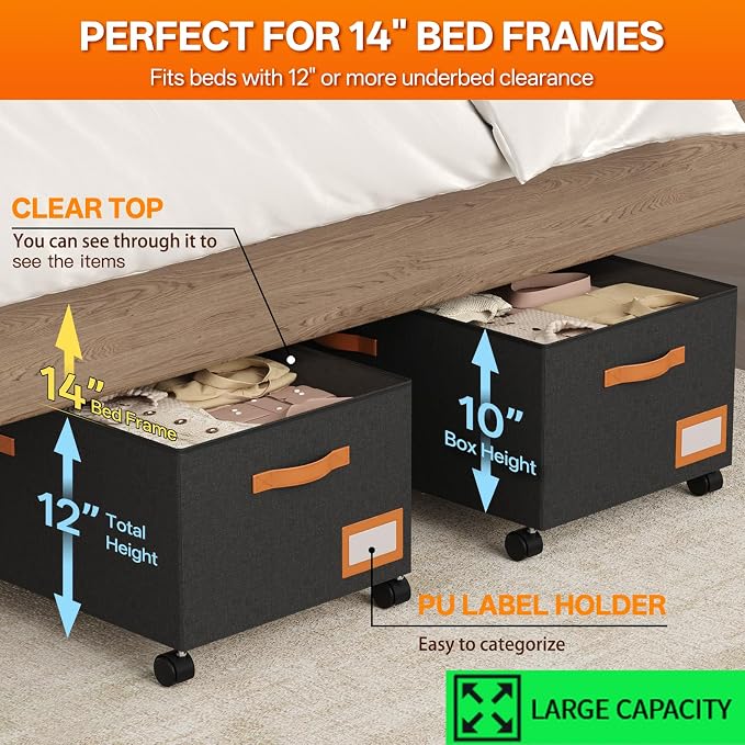 Under Bed Storage with Wheels, No Assemble Metal Rolling Underbed Storage - Image 2