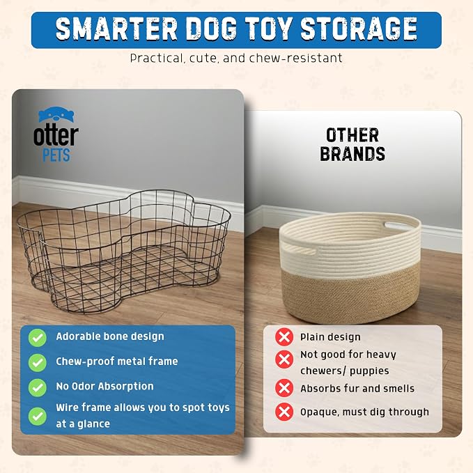 OtterPets Metal Dog Toy Basket, Bone Shaped Indestructible Dog Toy Bin - Image 3